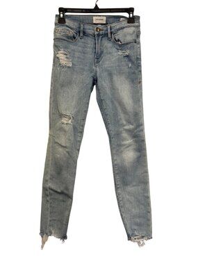 Frame Le Skinny De Jeanne Crop Light Wash Distressed Denim Jeans Size 25